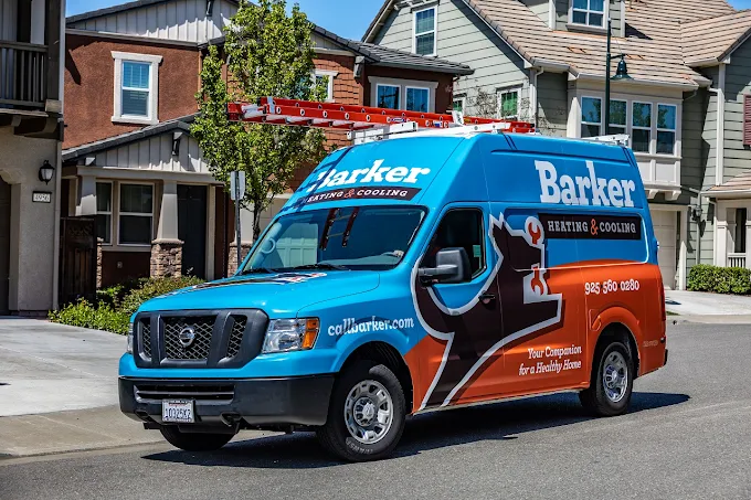 Barker Heating & Cooling van on a service call in a Livermore neighborhood